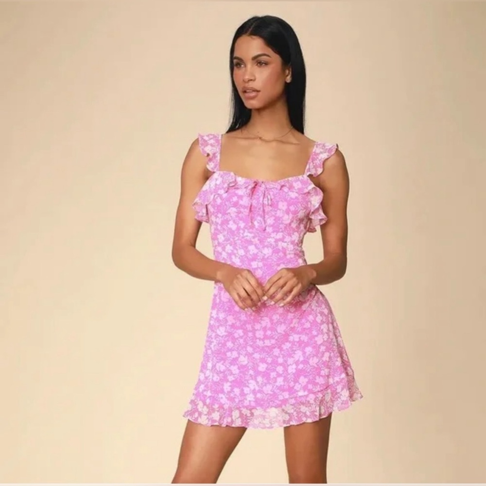 Livi pink floral ruffled skater dress